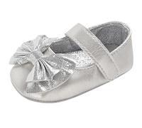 Baby Shoes 6-12 Months Girls Newborn Infant Bowknot Soft Sole Crib Shoes Mary Jane Shoes for Girls Silver