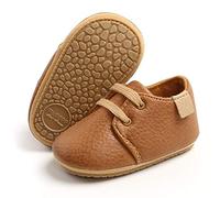 Baby Shoes Boys Girls 0-6 Months Soft PU Leather Lace Up Anti-Slip Infant Toddler First Walking Oxford Shoes Sneakers Brown