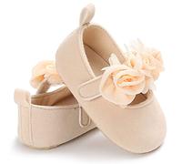 Baby Shoes Girls 12-18 Month Soft Sole Crib Shoes Toddler Mary Jane Shoes First Walkers Princess Shoes Wedding Party (Beige, 12-18 Months)