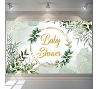 Baby Shower Backdrop Banner 1.8x1.1m Baby Shower Decorations Gold Green Eucalyptus Greenery Leaves Background Newborn Party Decoration Banner Gender Reveal Decoration