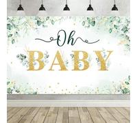 Baby Shower Backdrop Banner 1.8x1.1m Baby Shower Decorations Stunning Hello Baby Backdrop Gold Eucalyptus Greenery Leaves Gender Neutral Photography Background for Newborns, Baby Showers