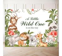 Baby Shower Backdrop Banner Safari Animals Decorations A Little Wild One is On His Way Party Background 6X4.3 Feet