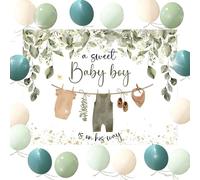 Baby Shower Backdrop for Boys Greenery A Sweet Baby Boy is On The Way Decoration Boy Green Leaves Baby Shower Party Balloons Banner Supplies Photo Booth Props