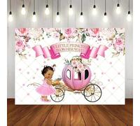 Baby Shower Backdrop Glitter Princess Pink Black Girl Photography Background White Pearl Diamond Gold Crown Banner Photo Banner 210X150cm