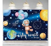 Baby Shower Backdrop Outer Space Decorations Planet Balloons Blue Photography Background Banner Photo 210X150cm
