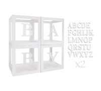 Baby Shower Balloon Boxes, 4Pcs Baby Boxes with 52 Letters(2 sets of A-Z), Transparent Balloon Box for Boys Girls Baby Shower Decorations Neutral Gender Reveal Birthday Party, DIY Name Combination