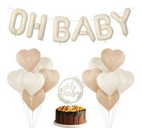 Baby Shower Balloons 19 Pcs,Baby Shower Decorations,6 Beige OH BABY Balloon and 12 Love Balloon and 1 Wooden Socket Strip for Gender Reveal Backdrop Party Decorations