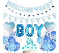 Baby Shower Balloons Decorations Boy - 54 Pieces Blue Welcome Baby Supplies with Banner, It' A Boy Heart Letter Balloon Star Garland Cake Toppers for Newborn Gender Reveal Party Decor