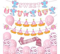 Baby Shower Balloons Decorations for Girl - Pink Elephant Sweet Banner Garland Mummy to Be Sash Confetti Balloons, Gender Reveal Baby Shower Party Banner Decoration for Girls