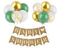 Baby Shower Banner Birthday Bunting with Sage Green White Gold Balloons Confetti Balloons for Home or Garden Birthday Party Decorations Supplies