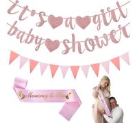 Baby Shower Banner, Mummy to Be Sash and Pink Bunting, Baby Shower Decorations Girl, It's a Girl Banner for Family Girls Newborn Birthday Homecoming Theme Party
