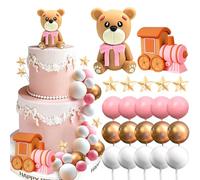Baby Shower Bear Cake Toppers Pink Bear Theme DIY Cake Decorations Bear Train Stars Cake Topper for Baby Girl Birthday Party Gender Reveal Bear Baby Shower Party Supplies