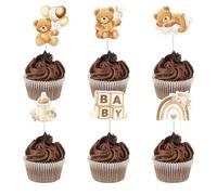 Baby Shower Bear Cupcake Toppers,24Pcs Brown Bear Cake Toppers Decorations for Baby Shower Birthday Luxury Teddy Bear Theme Party Supplies for Gender Reveal Kids Boys Girls