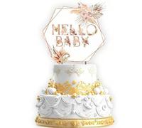 Baby Shower Cake Topper, Oh Baby Cake Topper, Babies Shower Cakes Decorations, HSC Hexagonal HELLO BABY Toppers in Rose Gold, Paper Cakes Decor for Gender Reveal & First Birthday Party, 1PC