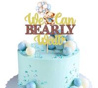 Baby Shower Cake Topper, Teddy Bear Cake Toppers, Baby Shower Cake Decorations-HSC We Can Bearly Wait Baby Showers Set, Gender Reveal Party Decorations in Gold for Bear Theme Celebrations(Blue)