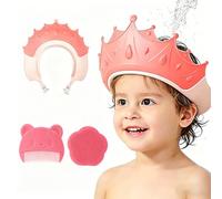 Baby Shower Cap for Kids, Gem Crown Design- Adjustable Bath Hat, Water Cover to Protect Baby's Eyes and Ears, with Cartoon Bear Hair Comb and Silicone Scalp Massage Brush, Suitable for Kids Girls, Boy