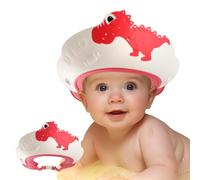 Baby Shower Cap Shield, Shower Cap for Kids, Visor Hat for Eye and Ear Protection for 0-9 Years Old Children, Cute Dinosaur Shape Makes the Baby Bath More Fun (Red)