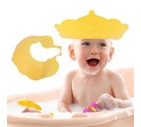 Baby Shower Cap Shield, Waterproof Safety Soft Silicone Kids Bathing Shampoo Hat, Adjustable Cute Crown Pattern Shower Cap for 0-9 Years Old Children Boys Girls, Eye and Ear Protection (Yellow)