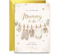 Baby Shower Card for Mummy to Be - Elegant Neutral Boy Girl Pregnancy Congratulations - A5 with Gold Envelope