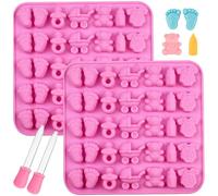 Baby Shower Chocolate Molds, 2 Pack Baby Silicone Fondant Mold with Dropper, Stroller, Teddy Bear, Bottle and Onesie Shape, Mini Silicone Chocolate Mold for Cookie, Candy, Cake