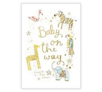 Baby Shower Congratulations Card - Baby on the Way - Safari Animals Artistic Design - Special Finish - Made in the UK - Eco-Friendly