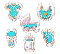 Baby Shower Cookie Cutter Set, 6 Pcs Baby Shirt, Rattle, Bottle, bib, Stroller, Baby feet Fondant Biscui Cutters DIY Fondant Pastry Cake Decoration for Baby Shower Birthday Party