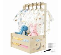 Baby Shower Crate Closet with 5 Hangers Wooden Wooden Baby Shower Hamper Basket with Handle Newborn Clothes Wardrobe Storage Basket Newborn Essentials Pregnancy New Parent Gifts