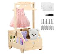 Baby Shower Crate Closet with Wheels Wooden Baby Basket with 10 Hangers Wooden Baby Toys Storage Crate Hamper Bear Shape Clothes Rack for Shoes Books Pregnancy New Parent Gifts