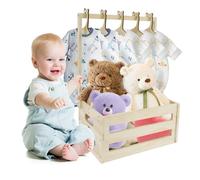 Baby Shower Crate Closet,Wooden Baby Basket with 5 Hangers,Baby Storage Crate with Adjustable Handle,Wood Baby Hamper for Baby Shower Pregnancy New Parent Gifts