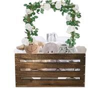 Baby Shower Crate Closet, Wooden Baby Basket with Handle, Baby Storage Crate Hamper, Baby Shower Gifts Crate, New Born Baby Gifts Basket for Boys Girls, Pregnancy Gifts for New Parents(Brown)