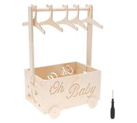 Baby Shower Crate Closet, Wooden Baby Hamper Basket with Wheel and Hanger, Pushable Storage Chest with Handle, Newborn Clothes Wardrobe Storage Basket for Pregnant New Parents