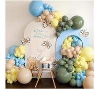 Baby Shower Decoration, 150pcs Sage Green Light Blue Pastel Yellow and Cream Balloon Arch Kit, Multi-sized Balloons for Classic Bear or Rabbit Themed Birthday Party Decor