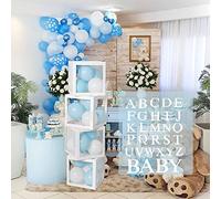 Baby Shower Decoration Balloon Boxes - 4Pcs DIY White Transparent Boxes with 30 Letters BABY + A-Z for Boys Girls Baby Shower,DIY Name Combination,Gender Reveal Backdrop Birthday Party Supplies
