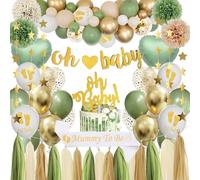 Baby Shower Decoration Boy Girl Neutral Baby Shower Decoration with Air Balloons Green Gold, Confetti Balloons, Oh Baby Banner, Tassel Garland, Mommy to Be Sash for Gender Reveal Party Decoration Baby