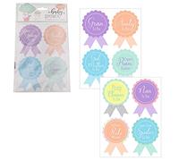 Baby Shower Decorations - 12 Guest Name Rosette Stickers
