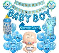 Baby Shower Decorations, Baby Boy Decorations Set Its A Boy Baby Shower Banner Balloons Banner Blue Printed Foil Balloons Latex Balloon Mummy To Be Sash for Gender Reveal Party
