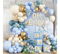 Baby Shower Decorations for Boy,Blue Gold Balloon Arch with Oh Baby Balloon Banner For It's a Boy Gender Reveal Baby Shower Birthday Party Supplies Mom to Be Sash