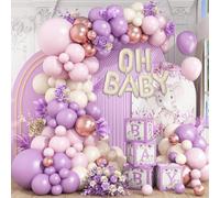 Baby Shower Decorations for Girl,Pink Purple Rose Gold Balloon Arch with Oh Baby Balloon Banner For It's a Girl Gender Reveal Baby Shower Birthday Party Supplies Mom to Be Sash