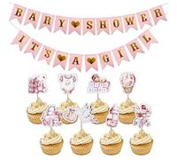 Baby Shower Decorations Girls, It's a Girl Bunting Banner Baby Shower Girl Cupcake Toppers Baby Shower Decorations for Baby Shower Gender Reveal Party Birthday Supplies