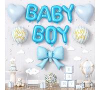 Baby Shower Decorations, Hello Baby Boy Balloon Set for Baby Boy | Blue Foil Balloons with Baby Boy, Hello Boy, Heart and Bow Balloons for Boy Shower Decorations Gender Reveal Party