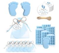 Baby Shower Favors Wedding Party Gifts 50 Sets for Guests Handmade Baby Feet Scented Soap Includes Organza Bags & Thank You Tags (50, BLUE)
