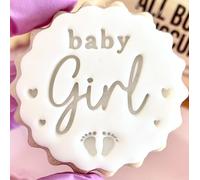 Baby Shower Fondant Stamp Embosser Biscuits Cookies fits m&s Biscuits Baby Girl Baby feet Girl or boy Birth announcment Gender Reveal Party Decoration Marks and Spencers Free Matching Cutter