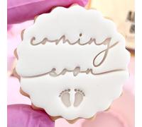 Baby Shower Fondant Stamp Embosser Biscuits Cookies fits m&s Biscuits Coming Soon Baby feet Girl or boy Birth announcment Gender Reveal Party Decoration Marks and Spencers Free Matching Cutter