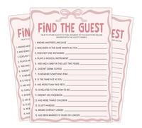 Baby Shower Game Cards, Find the Guest Baby Shower Game, Pink Minimalist Theme Gender Neutral Cards, 25 Gender Neutral Cards,Pink Ribbon Bow Party Decorations Supplies (5X7 inches) A04