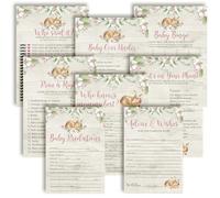 Baby Shower Games 8 Game Set Pink Watercolor Little Deer Woodland Floral 80 Double-Sided Cards for 20 Guests. Baby Shower Bingo, Baby Predictions & Activities for Guests. Theme for Girl
