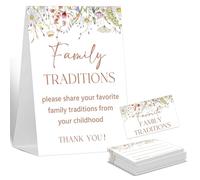 Baby Shower Games Family Traditions Sign, 1 Standing Sign and 50 Cards, Baby in Bloom Wildflowers Gender Neutral Decoration, Gender Reveal Party, Bridal Shower Favor Supplies-LT18