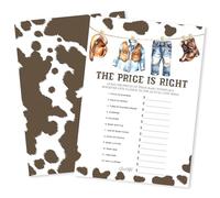 Baby Shower Games Kit - The Price Is Right - 50 Pack Cowboy Theme Game Cards for Boys - Baby Shower Decoration, Announcement Gender Reveal Party Supplies - F05