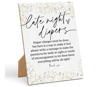 Baby Shower Games Late Night Diapers Sign-8×11 Inches, Gold Dot Wooden Sign, Gender Neutral Tabletop Decor for Gender Reveal Party, Baby Shower Party Favors Supplies Decoration-LA47
