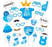 Baby shower games-RKMYTR Baby Boy Shower Decorations, 25PCS DIY Baby Shower Games decorations Photo Props, Gender Reveal Confetti with Premium Cardstock, Bamboo Dots for Baby Shower Supplies