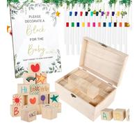 Baby Shower Games Sign Kit - Keepsake Creating Toy | Decorate Wooden Blocks Baby Shower Activity For Guests | Perfect For Gender Reveal 100 Day Celebration First Birthday Party Living Room Bedroom Dec